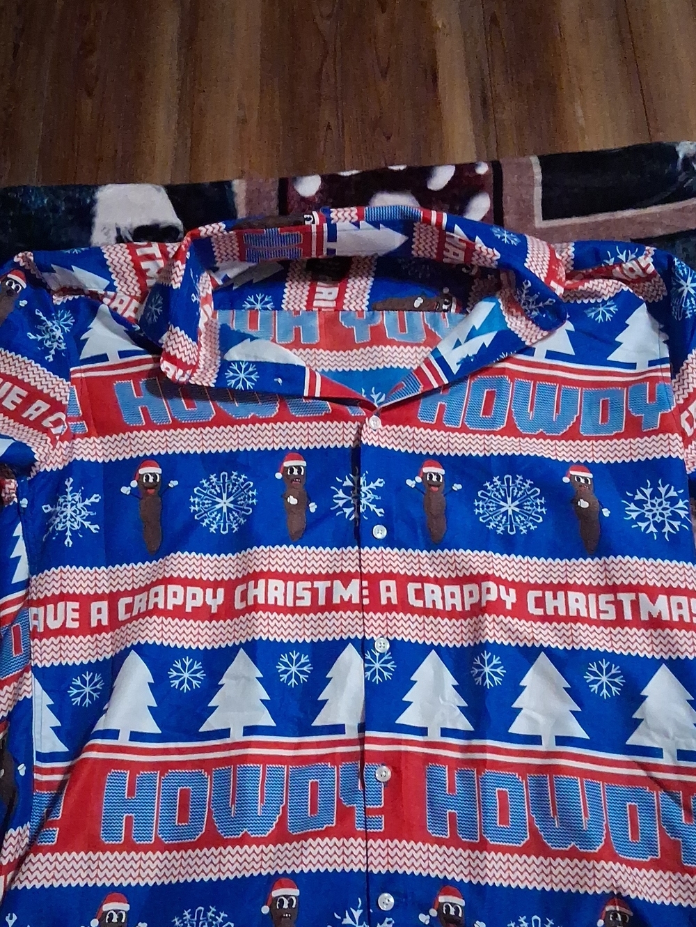 Blue Holiday Graphic Button-Down Shirt